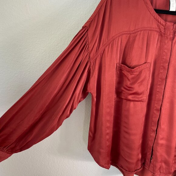 Pilcro Womens Medium Darrah Button Down Blouse Long Sleeve Rust Shirt - Picture 10 of 12